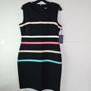 NWT $99 Tommy Hilfiger Women's‎ Striped Sheath Dress Business Size 12 Black Pink